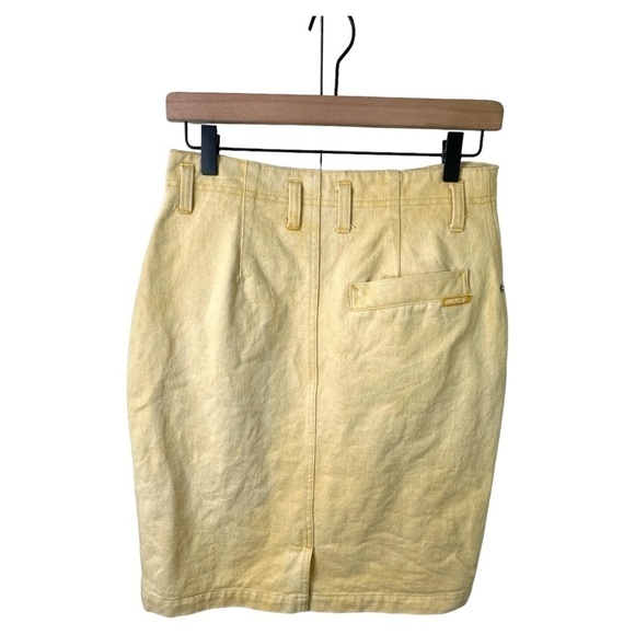 VTG Jordache Skirt Womens 8 Denim Jean Yellow Pencil Knee Length Pockets 80s 90s - Picture 2 of 8